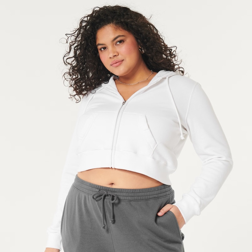 Hollister White Feel Good Fleece Mini Zip-Up Hoodie NWOT